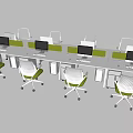 Modern Office Workstation With Multiple White Desks Ergonomic Chairs And Computer Monitors