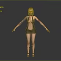 3D Female Character With Double Colored Hair Arm Tattoos Black Sleeveless Dress Open Arms Pose