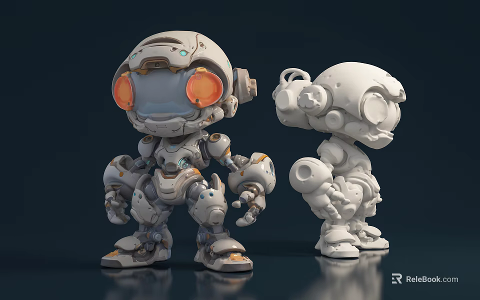 Game and Movie Character Mechanical Robot with Detailed Features and White Prototype Design 3d model 
