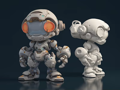 Game and Movie Character Mechanical Robot with Detailed Features and White Prototype Design 3d model