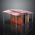 Minimalist Building Structure Featuring Red Striped Design Pink Striped Roof And Metal Supports