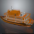 Orange Double Decked Water Transport With Upper Deck Antennas Solar Panels And Windows 3d model