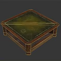 Vintage Square Coffee Table With Wooden Frame Textured Tabletop Two Tier Structure And Decorative Legs