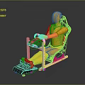 Yellow Mannequin Seated In Racing Simulator Seat With Steering Wheel And Pedals