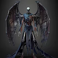 Gothic Skeleton Figure With Tattered Blue Robe And Bat Like Wings