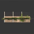 Modern Fence Design With Iron Railings Stone Pillars And Green Plants