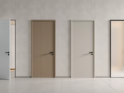 Modern Interior Hinged Doors With Various Designs Wooden Texture And Glass Panel 3d model