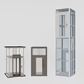 Variety of Modern Elevator Designs Featuring Glass Panels And Structural Styles 3d model