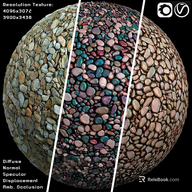 Decorative Spherical Component Featuring Multicolored Pebble Textures And Diffuse Surface Finish 3d model 