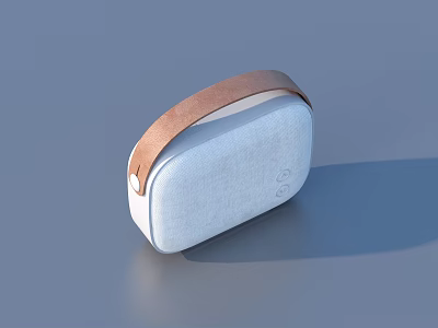 Light Gray Fabric Storage Case With Brown Leather Strap For Daily Household Use 3d model