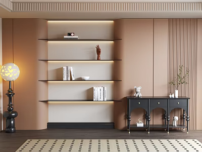 Contemporary Wall Mounted Bookshelf with LED Lighting Multiple Shelves Books Sculpture and Decor 3d model