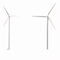 Two Wind Turbines Standing On Green Background For Clean Energy Production