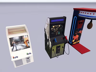 Three Electric Arcade Game Machines With Retro Design Game Screens And Joystick Controls 3d model