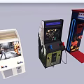 Three Electric Arcade Game Machines With Retro Design Game Screens And Joystick Controls