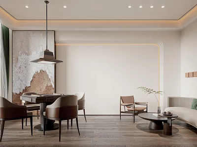 Elegant Modern Teahouse Interior With Wooden Tables Comfortable Chairs Sofa And Pendant Lights 3d model