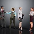 Four Business People Interacting In Professional Setting With Formal Attire
