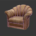 Elegant Brown Leather Single Sofa With Scalloped Back And Armrest Design 3d model