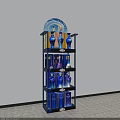 Multi tiered Display Shelf With Blue Bottles And Arched Blue Decoration