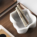 Minimalist Decorative Ornament Set With Wooden Trays Tea Cups Black Pot And Plant Leaves