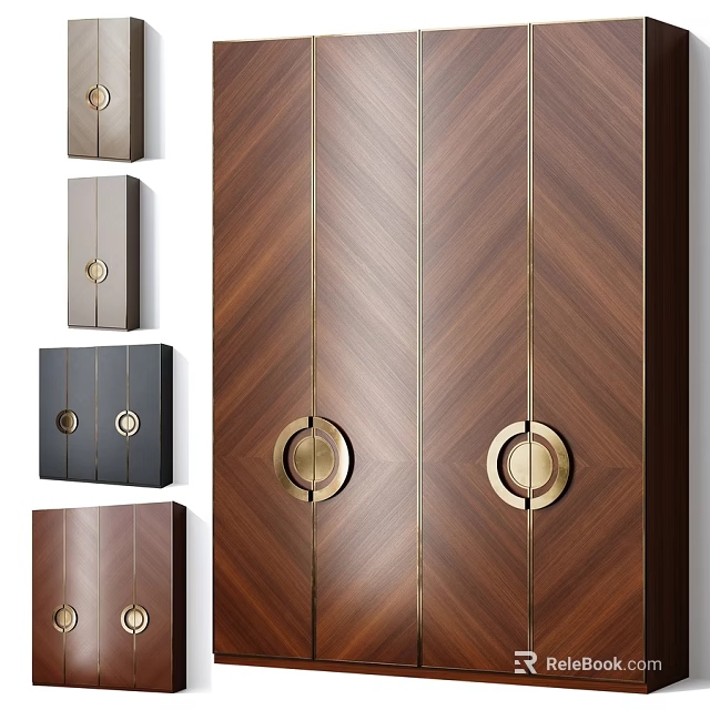 Modern Chest of Drawers With Chevron Wooden Texture And Brass Round Handles 3d model 