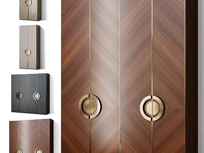 Modern Chest of Drawers With Chevron Wooden Texture And Brass Round Handles 3d model