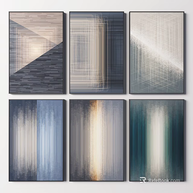 Modern Abstract Art Prints With Geometric Lines And Gradient Colors For Wall Decor 3d model