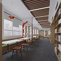 Kindergarten School Interior Design With Circular Layout Bookshelves And Colorful Activity Areas