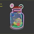 Decorative Glass Jar With Pink Lid And Colorful Elements For Home Decoration
