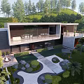 Modern Detached Villa With Garden Large Glass Windows And Courtyard Greenery Design