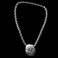 Fashionable Silver Necklace with Chain Link Design and Textured Round Pendant