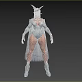 Woman in Silver Costume With Horned Headdress Long Cape And Tall Boots
