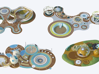 Creative Children's Play Area Design With Circular Platforms Curved Paths And Colorful Structures 3d model