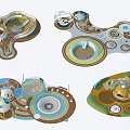 Creative Children's Play Area Design With Circular Platforms Curved Paths And Colorful Structures