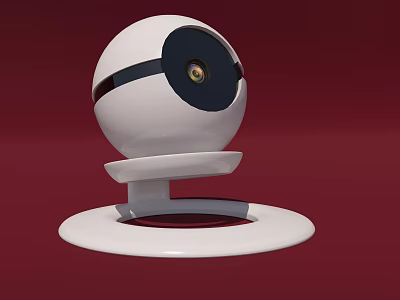 Modern Projection Surveillance Camera Design With White Base And Spherical Shape On Red Background 3d model