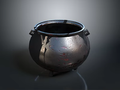 Sturdy Metal Household Pot With Textured Surface And Two Side Handles 3d model
