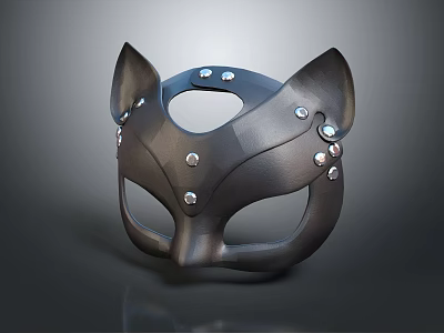 Black Cat Shaped Mask With Silver Studs And Eye Cutouts 3d model