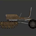 Toy Tank Model With Caterpillar Tracks Wooden Seat Metal Frame And Large Rear Wheel