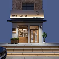 Miao Coffee Cat Cafe Fully Cooked Restaurant With Wooden Door Glass Window And Potted Plants