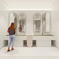 Modern Public Restroom Interior Design With Clean Washbasins And Mirrored Walls