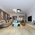 Modern Living and Dining Room Interior with Sofa Coffee Table TV and Bird Decorations
