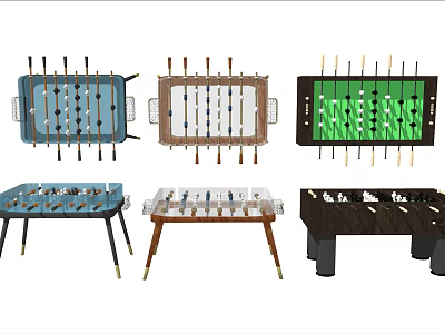 Foosball Tables As Stylish Recreation Equipment With Various Designs And Colors 3d model