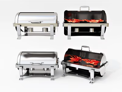 Stainless Steel Warming Chafing Dishes As Kitchen Appliances With Red Food Items 3d model