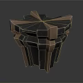 Geometric Polyhedral Sculpture With Brown Black And Yellow Faceted Design