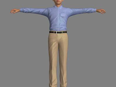 Child in Blue Shirt and Khaki Pants with Arms Outstretched Standing Posture 3d model