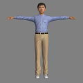 Child in Blue Shirt and Khaki Pants with Arms Outstretched Standing Posture 3d model