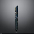 Blue And Green Decorative Blade With Metallic Components And Intricate Designs