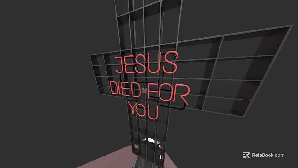 Red Neon Lightbox With Grid Structure Displaying Jesus Died For You Text 3d model 