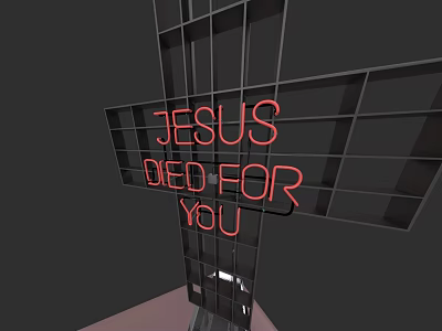 Red Neon Lightbox With Grid Structure Displaying Jesus Died For You Text 3d model
