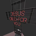 Red Neon Lightbox With Grid Structure Displaying Jesus Died For You Text
