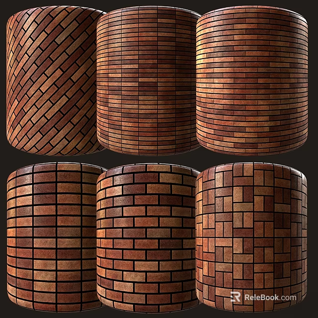 Decorative Brick Cylinder Components Featuring Herringbone Vertical And Checkerboard Patterns 3d model